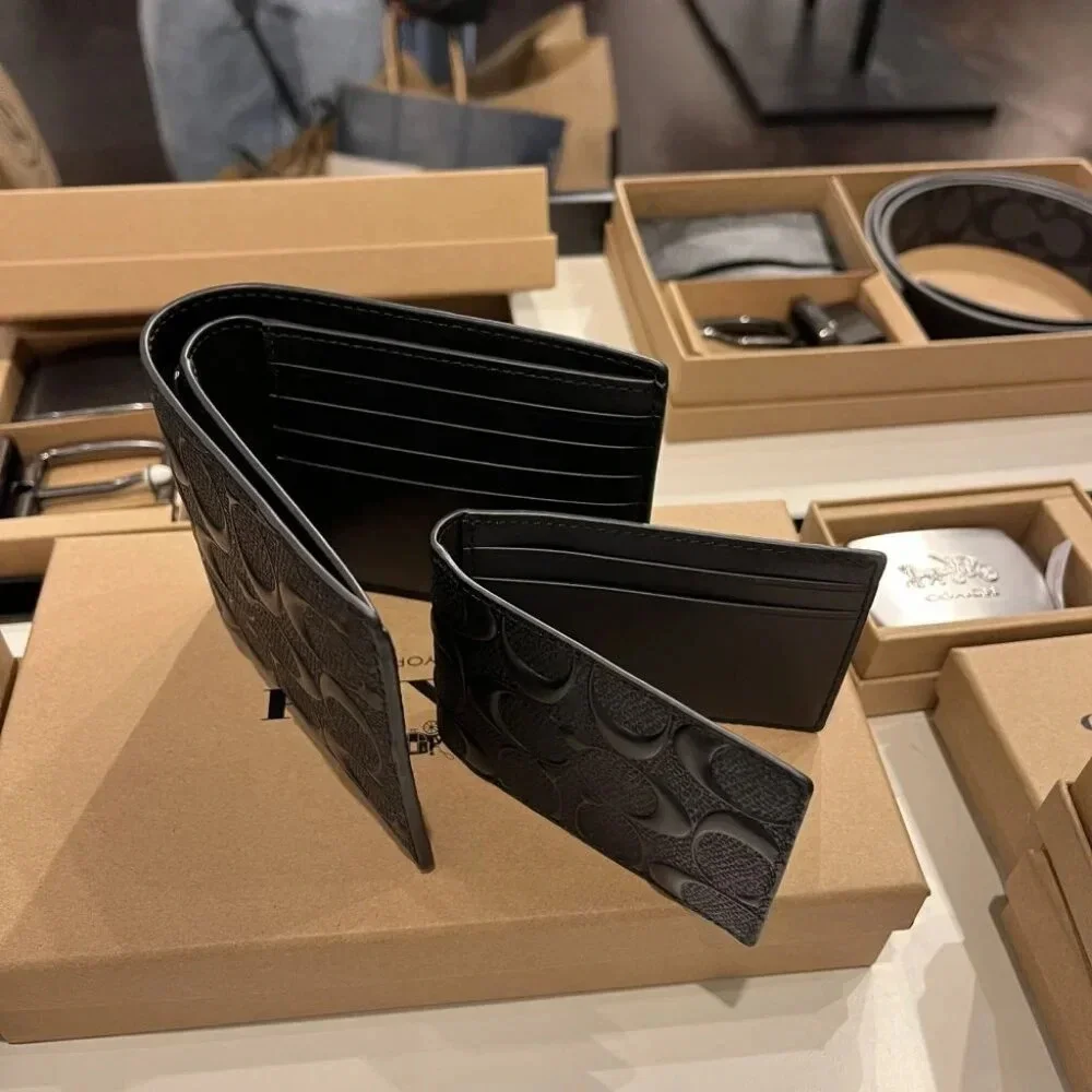 COACH MEN 3 IN 1 WALLET IN SIGNATURE LEATHER CR957 BLK - Picture 7 of 12